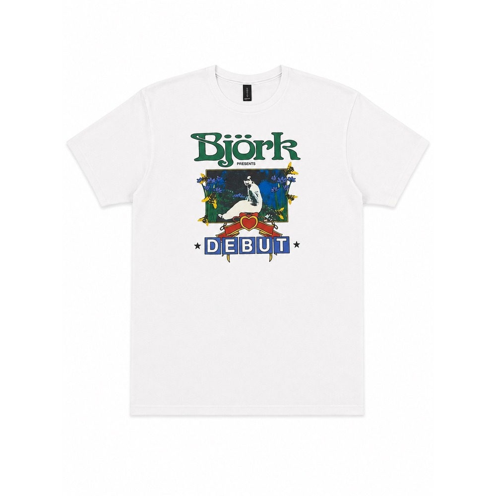 Bjork Debut Album Cover Graphic T-Shirt White Cotton Short Sleeve Mens XL